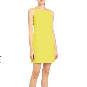 Theory Squareneck Linen Blend Mini Dress in Bright Lime